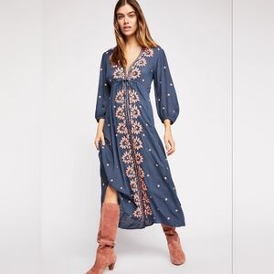Free People Blue Floral Midi Dress